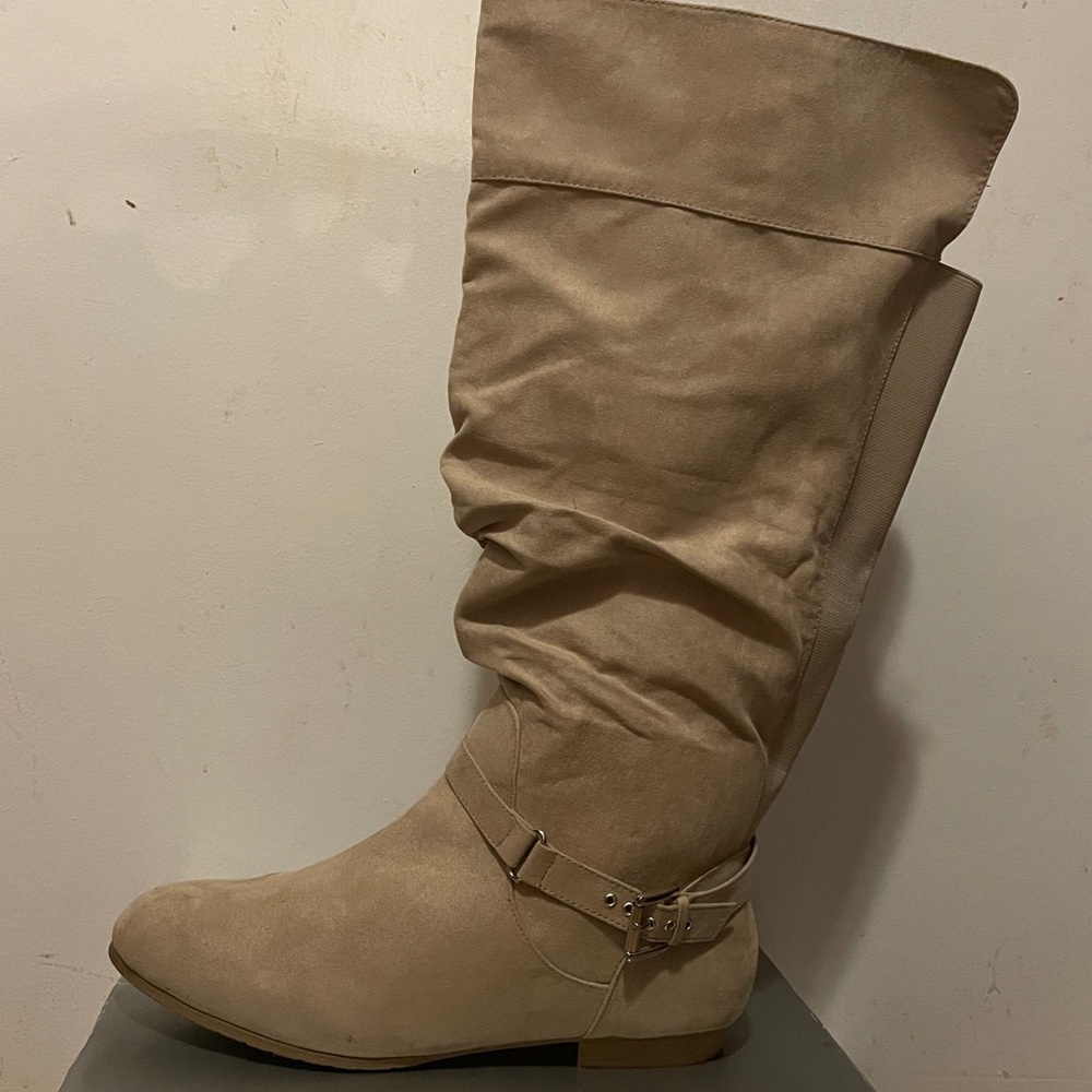 Taupe faux suede tall wide calf boots size 13ww